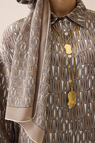 Beige Crepe Silk Shirt Shawl - 3