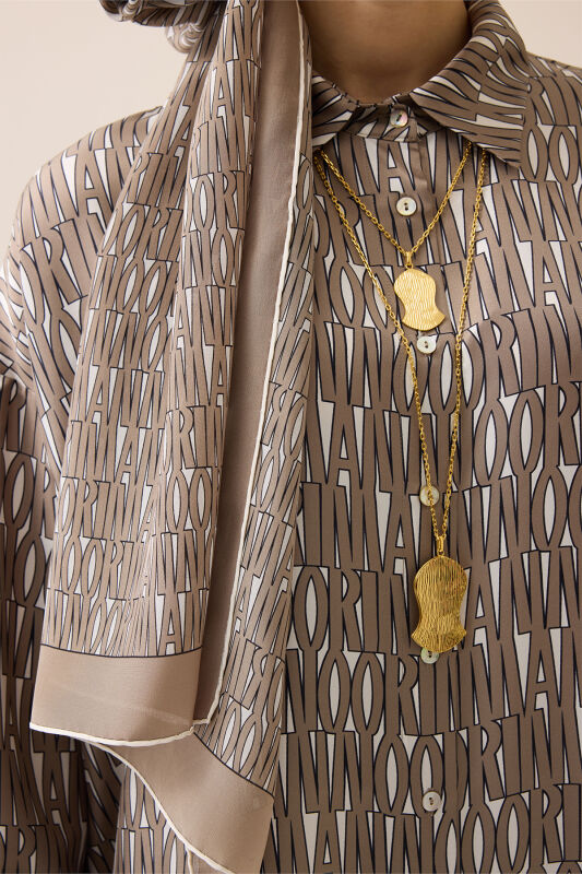 Beige Crepe Silk Shirt Shawl - 3