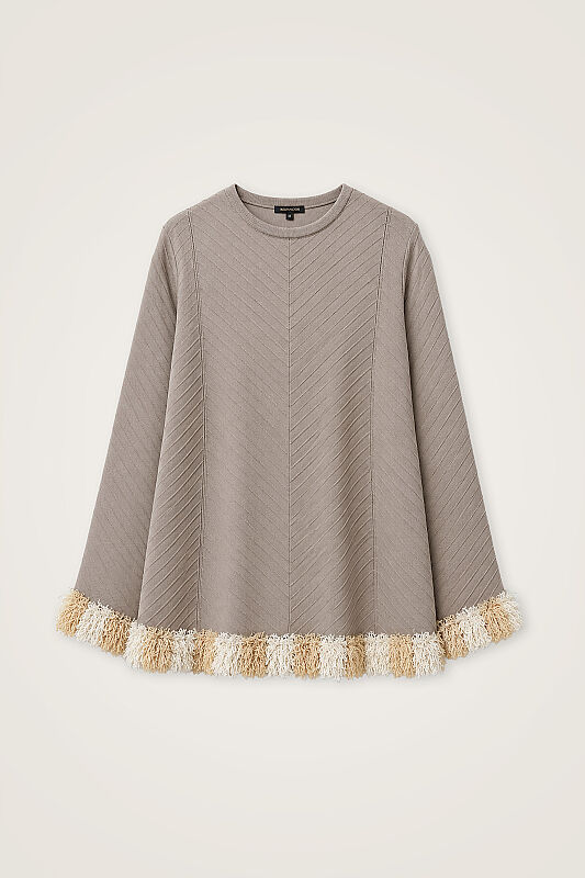 Beige Long-Sleeved Knitted Blouse - 1