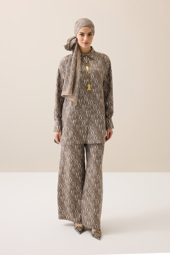 Beige Twill Silk Shirt with Text Pattern - 5