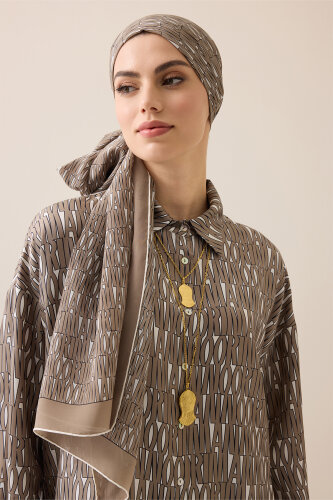 Beige Twill Silk Shirt with Text Pattern - 3