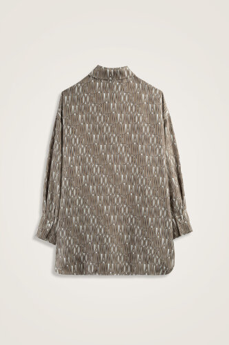 Beige Twill Silk Shirt with Text Pattern - 4