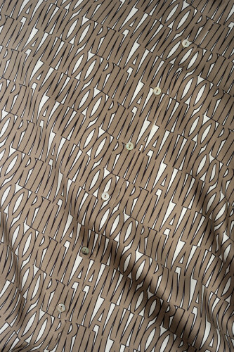 Beige Twill Silk Shirt with Text Pattern - 6