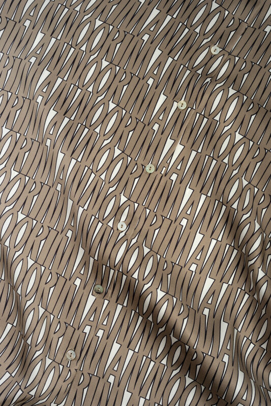 Beige Twill Silk Shirt with Text Pattern - 6