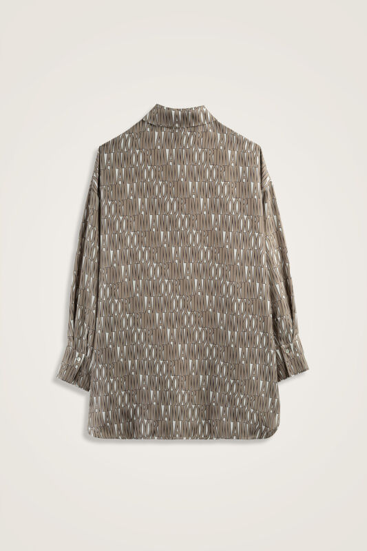 Beige Twill Silk Shirt with Text Pattern - 4