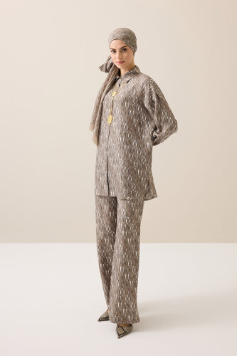 Beige Twill Silk Trousers with Text Pattern - 3