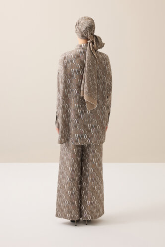 Beige Twill Silk Trousers with Text Pattern - 5