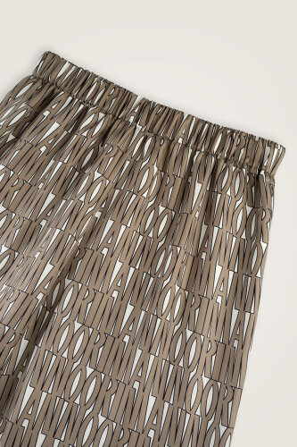 Beige Twill Silk Trousers with Text Pattern - 4