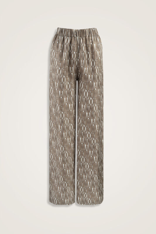 Beige Twill Silk Trousers with Text Pattern - 2