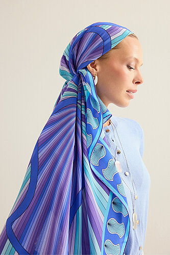 Beloved's Footprint Blue Crepe Silk Scarf - 1