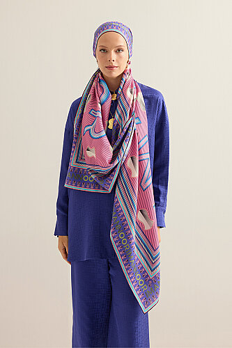Beloved's Footprint Pink-Purple Cotton Silk Scarf - 5