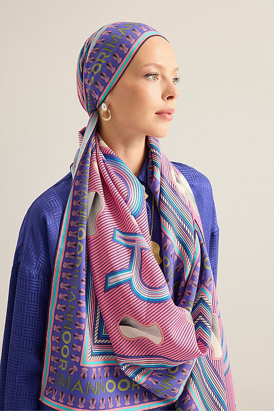 Beloved's Footprint Pink-Purple Cotton Silk Scarf - 1