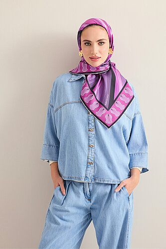 Beloved's Footprint Purple-Fuchsia Twill Silk Scarf 