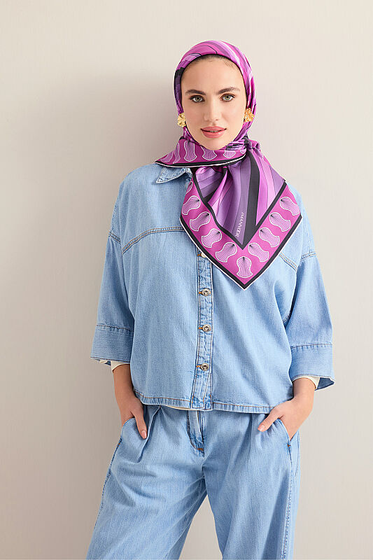 Beloved's Footprint Purple-Fuchsia Twill Silk Scarf - 1