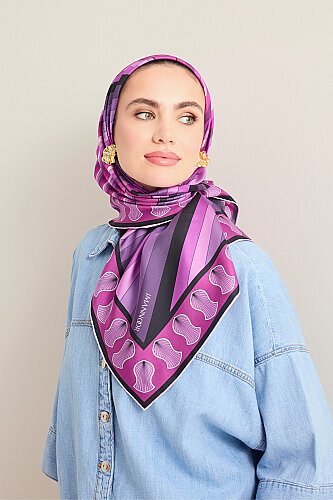 Beloved's Footprint Purple-Fuchsia Twill Silk Scarf - 5