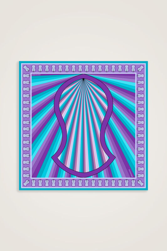 Beloved's Footprint Purple-Turquoise Twill Silk Scarf - 1