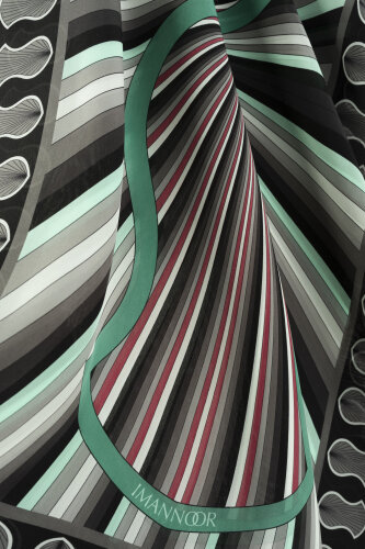 Beloved's Footprint Turquoise-Gray Crepe Silk Scarf - 2