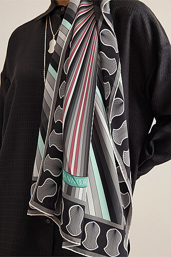 Beloved's Footprint Turquoise-Gray Crepe Silk Scarf - 5