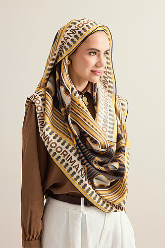 Beloved's Footprint Yellow-Brown Cotton Silk Scarf - 5