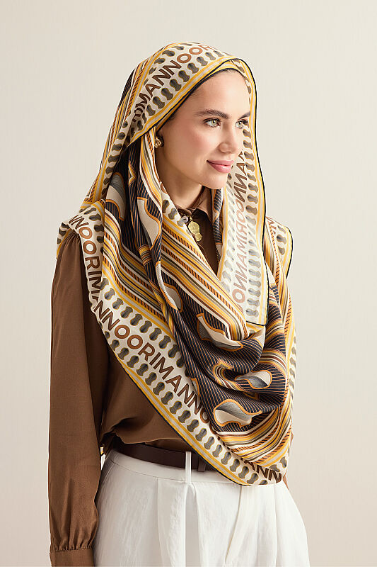 Beloved's Footprint Yellow-Brown Cotton Silk Scarf - 5