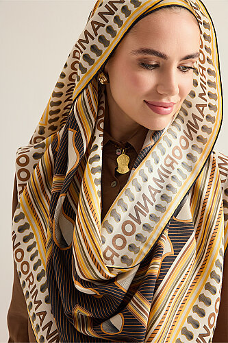 Beloved's Footprint Yellow-Brown Cotton Silk Scarf - Imannoor