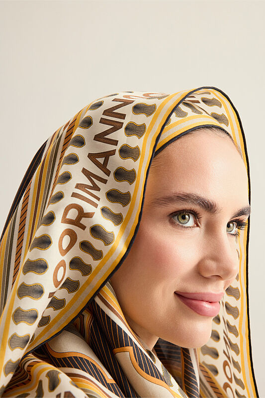 Beloved's Footprint Yellow-Brown Cotton Silk Scarf - 3