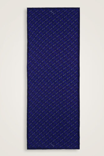 Benekli Logo Saks Mavi Floş Viskon Şal 70x210 - Imannoor (2)