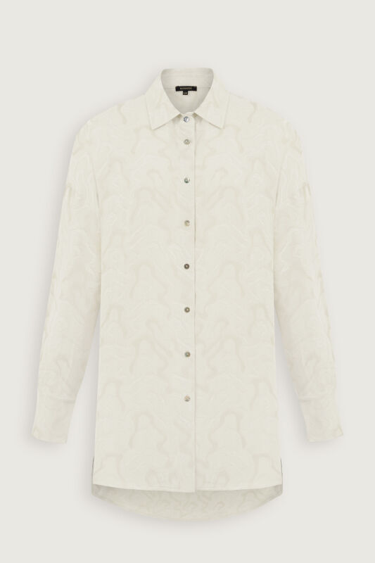 Beyaz Keten Jakar Gömlek - 2