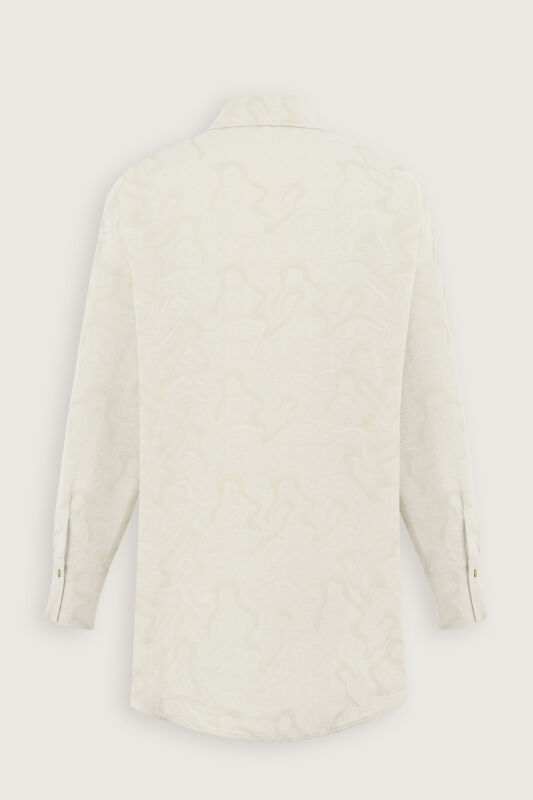 Beyaz Keten Jakar Gömlek - 4