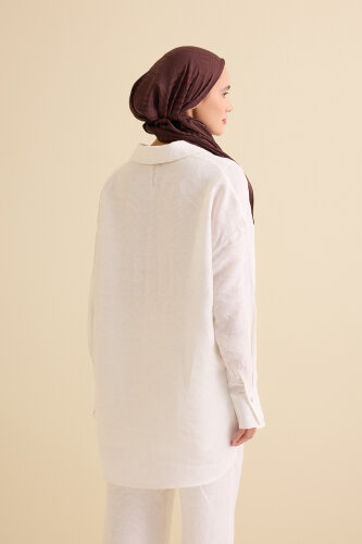 Beyaz Keten Jakar Gömlek - 5