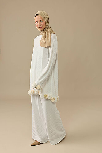 Beyaz Triko Pantolon - Imannoor
