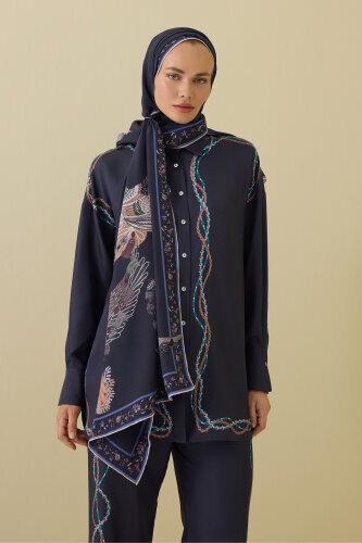Bird With Noor Anthracite Crepe Silk Shirt Shawl - 5