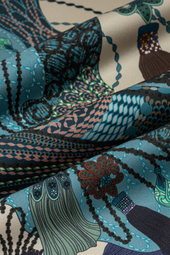 Bird With Noor Beige Crepe Silk Scarf with Birds - 4