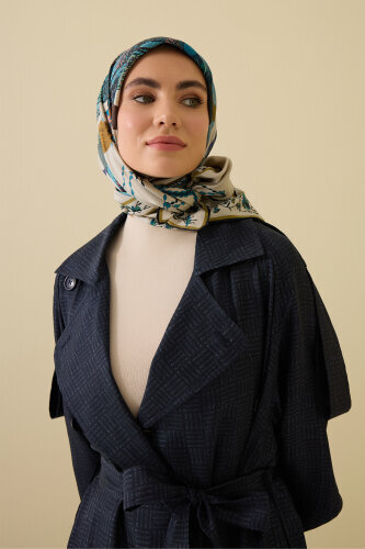 Bird With Noor Beige Crepe Silk Scarf with Birds - 3