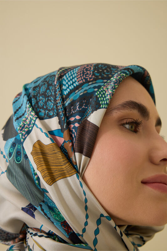 Bird With Noor Beige Crepe Silk Scarf with Birds - 6