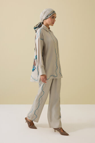 Bird With Noor Beige Silk Trousers - 1