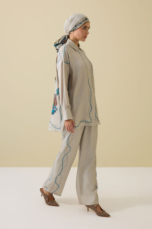 Bird With Noor Beige Silk Trousers - 1