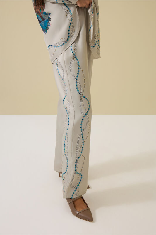 Bird With Noor Beige Silk Trousers - 3