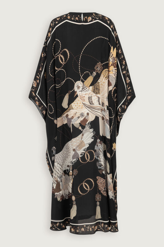 Bird With Noor Black-Beige Silk Kaftan - 4