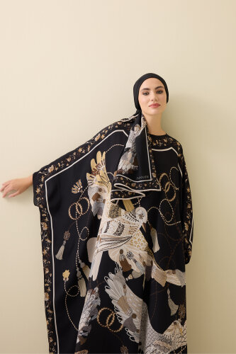Bird With Noor Black-Beige Silk Kaftan - 3