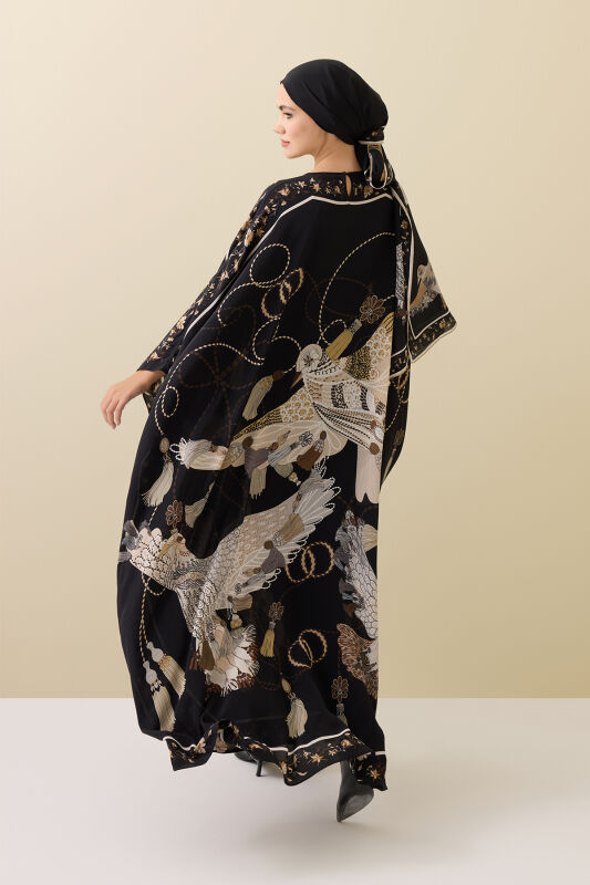 Bird With Noor Black-Beige Silk Kaftan - 1
