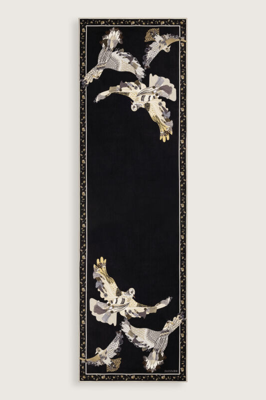 Bird With Noor Black-Beige Silk Kaftan Shawl - 2