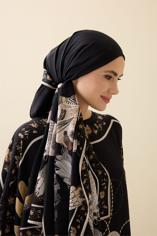 Bird With Noor Black-Beige Silk Kaftan Shawl - 1