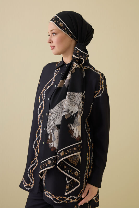 Bird With Noor Black Crepe Silk Shirt Shawl - 1