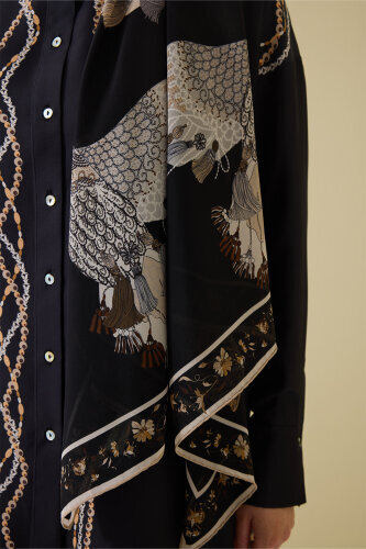 Bird With Noor Black Crepe Silk Shirt Shawl - 3