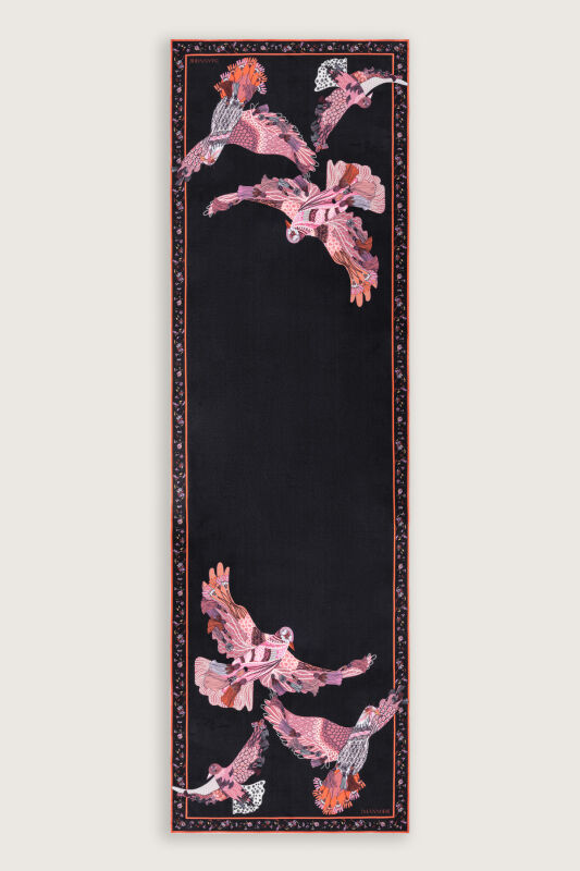 Bird With Noor Black-Red Silk Kaftan Shawl - 2