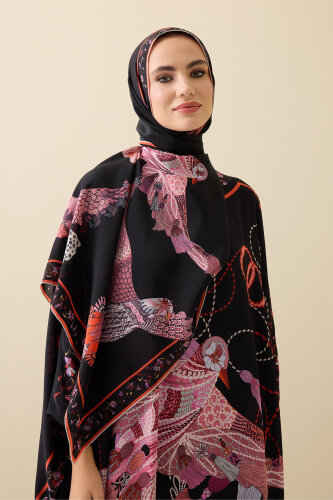 Bird With Noor Black-Red Silk Kaftan Shawl - 5