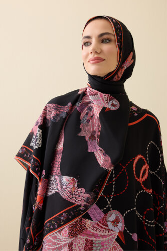 Bird With Noor Black-Red Silk Kaftan Shawl 