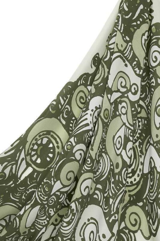 Birds Silk Shawl Green - 5