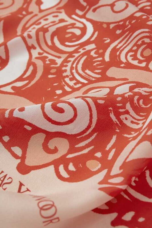 Birds Silk Shawl Orange - 3